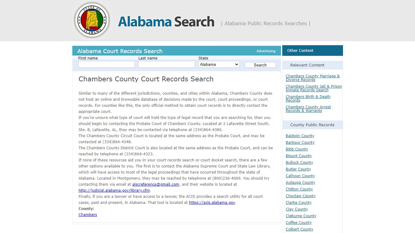 Chambers County Court Records Search | Alabama - AL Search